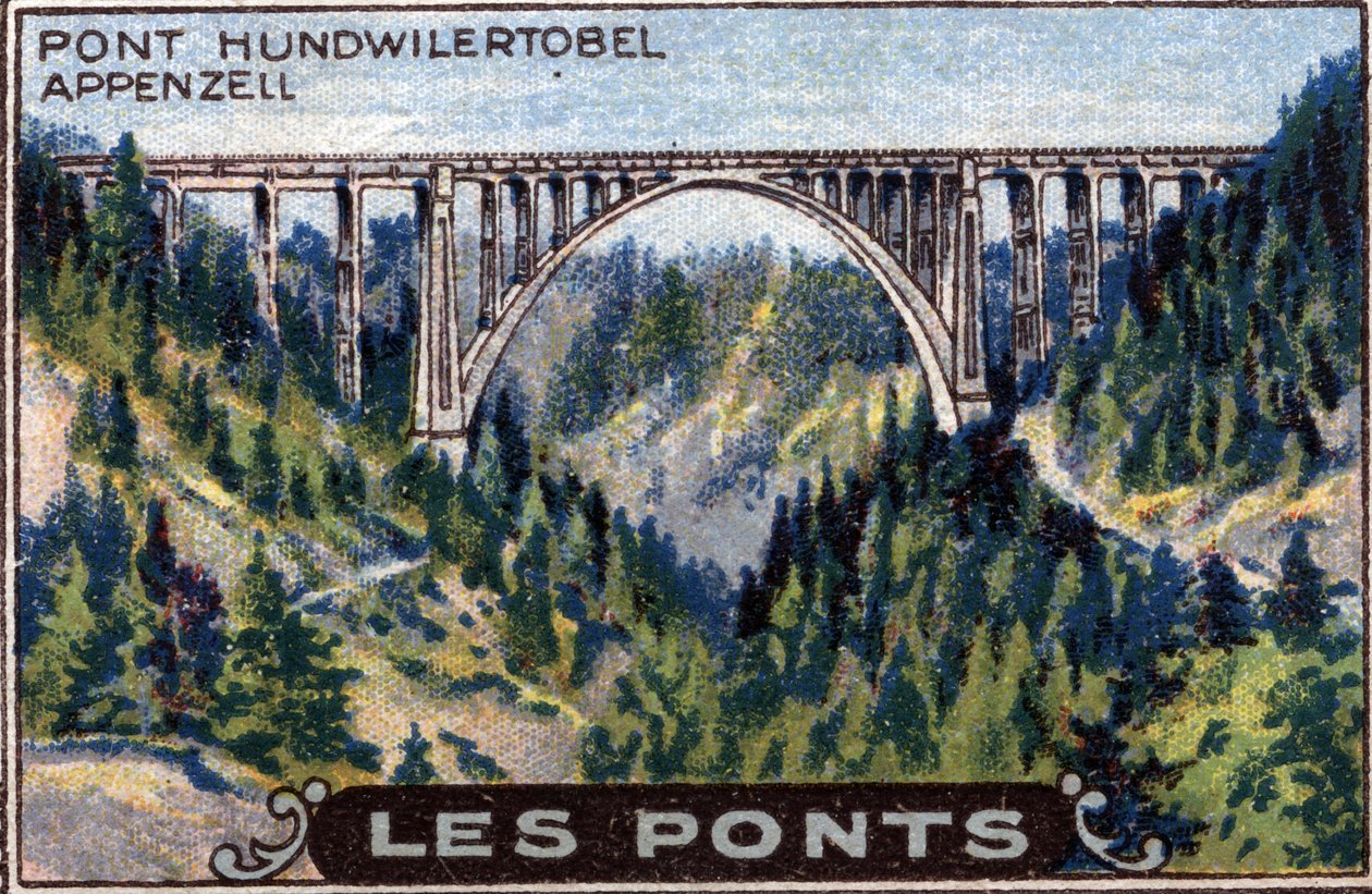 Architektur und Bauingenieurwesen: Darstellung der Hundwilertobel-Brücke im Kanton Appenzell, Schweiz, Serie über Brücken, Anfang des 20. Jahrhunderts von Unknown Artist