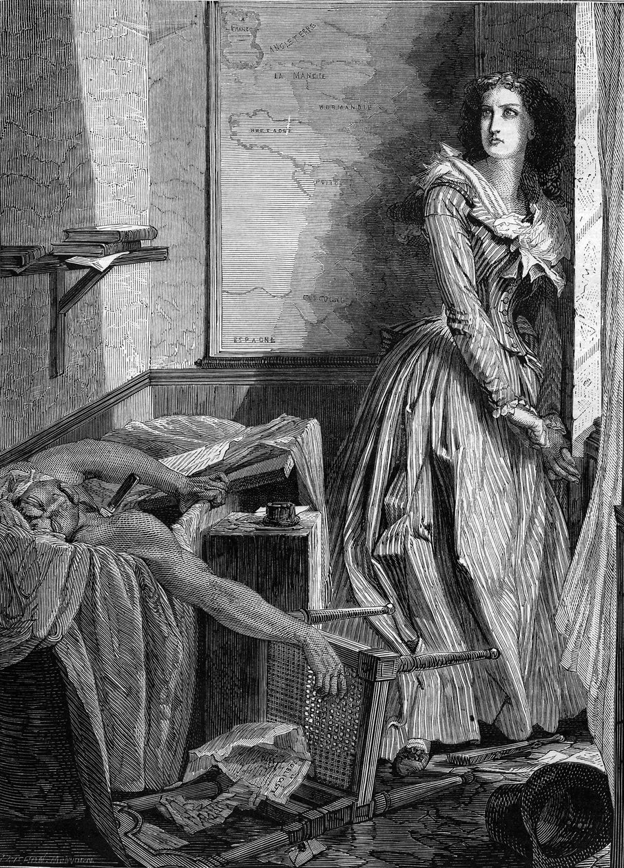 Ermordung von Jean Paul Marat (1743-1793) durch Charlotte Corday (1768-1793) am 13. Juli 1793 in Paris. Gravur von 1860 von Unknown artist
