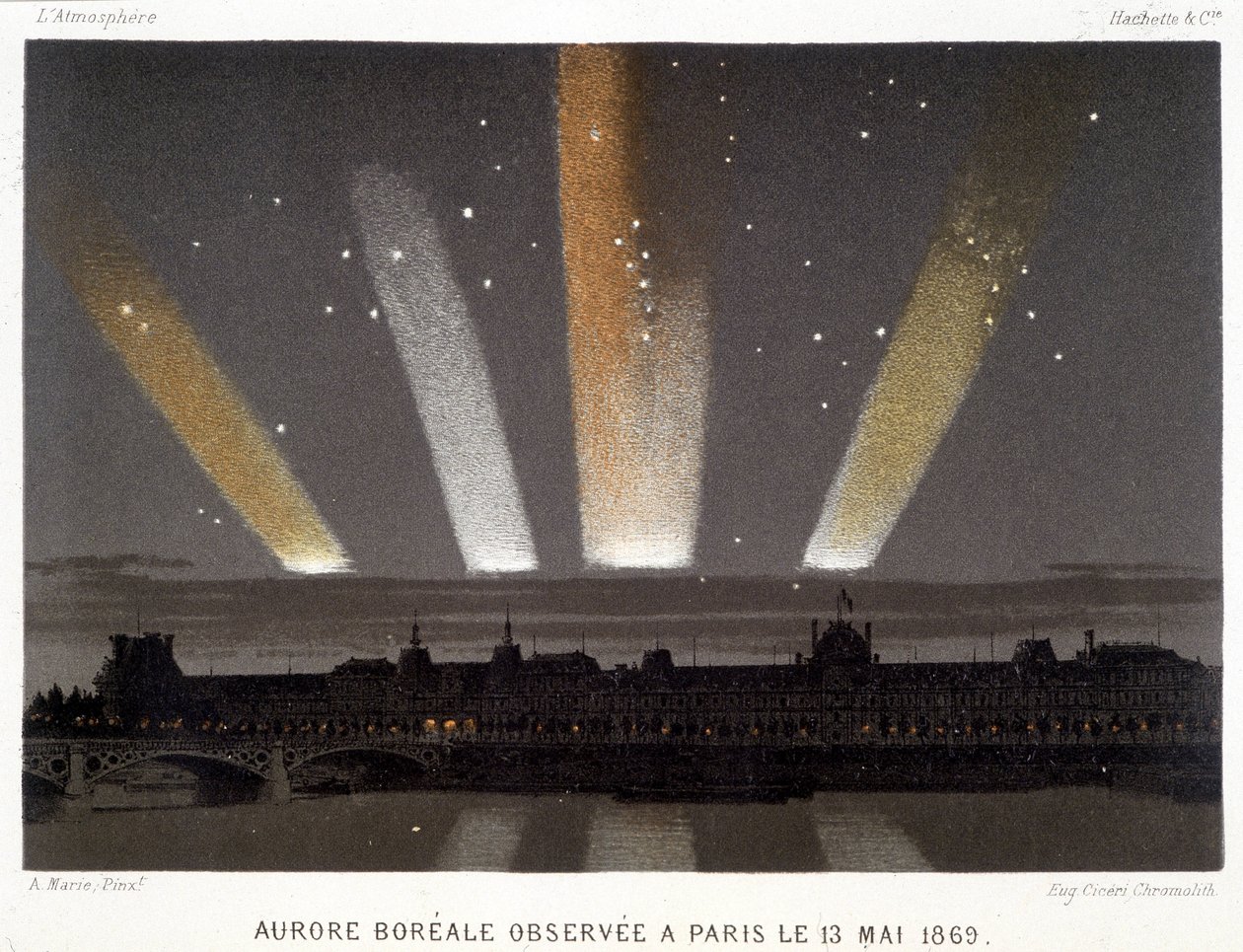 Nordlicht beobachtet in Paris am 13.05.1869 - in „Magnetismus und Elektrizität“ von Amédée Guillemin von Unknown artist