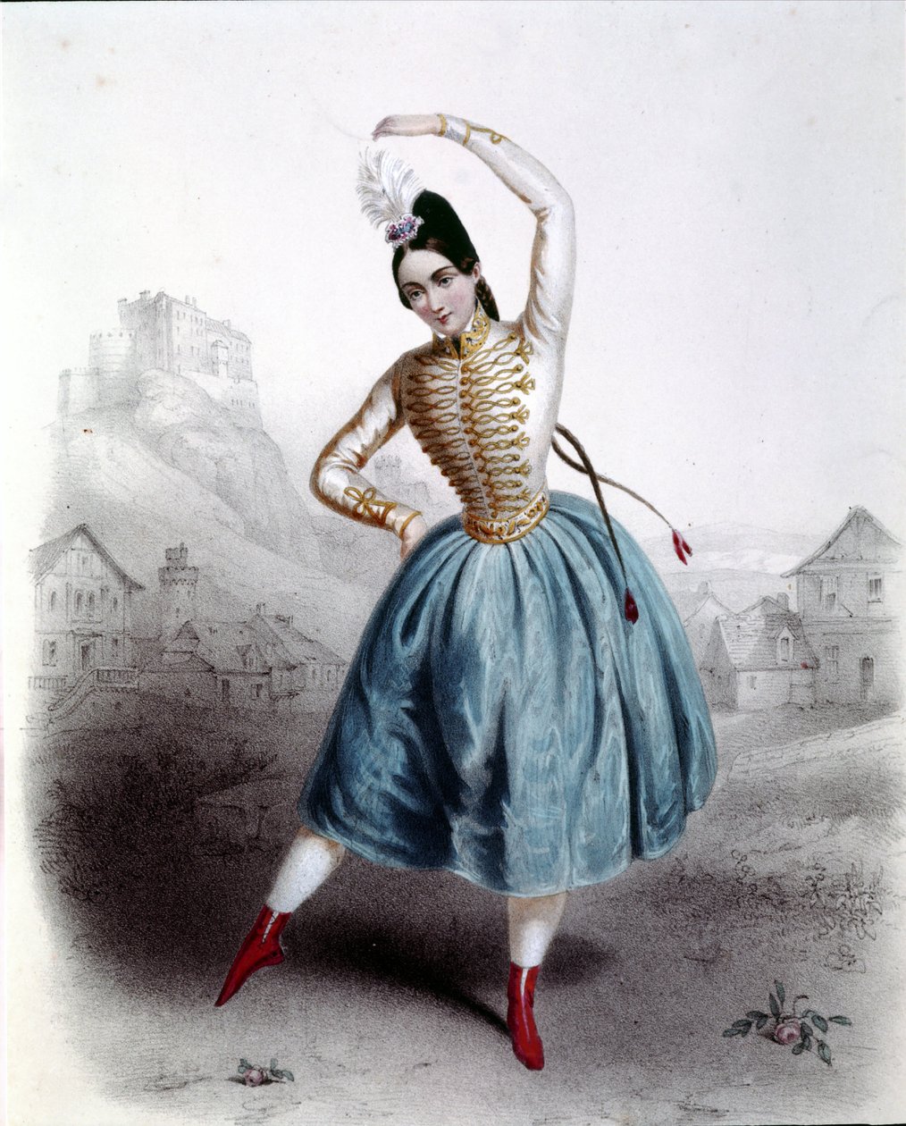 Österreichische Tänzerin Fanny Elssler (1810-1884) im Ballett „The Krakow“ (La gipsy) 1842. Druck aus dem 19. Jahrhundert von Unknown artist