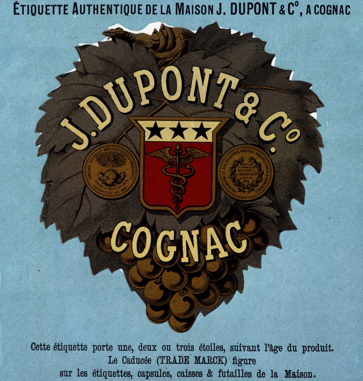 Authentisches Etikett von J. Dupont & Co, Cognac. Ausgabe 1882 von Unknown artist