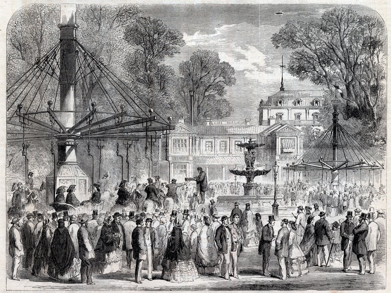 Herbstsonntag auf den Champs-Elysees (Champs Elysees) im 19. Jahrhundert - Gravur von Unknown artist