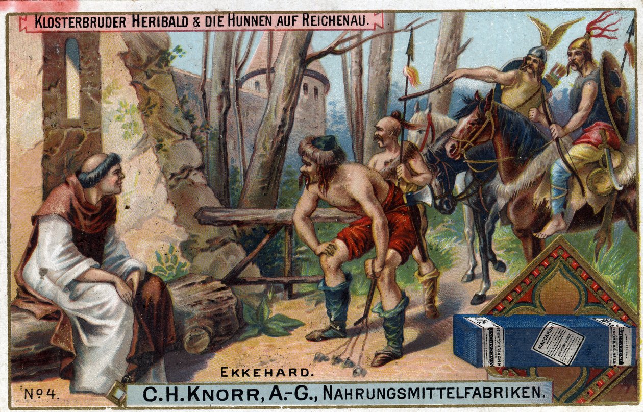Barbareninvasionen - Ekkehard IV. von St. Gallen (St. Gall) oder Eckhard, Eckhart (980-1057), Gelehrter und lateinischer Dichter. Der Bruder Heribald und die Hunnen auf der Reichenau. Auf der Insel Reichenau blieb nur Bruder Heribald, ein etwas einfältiger von Unknown artist