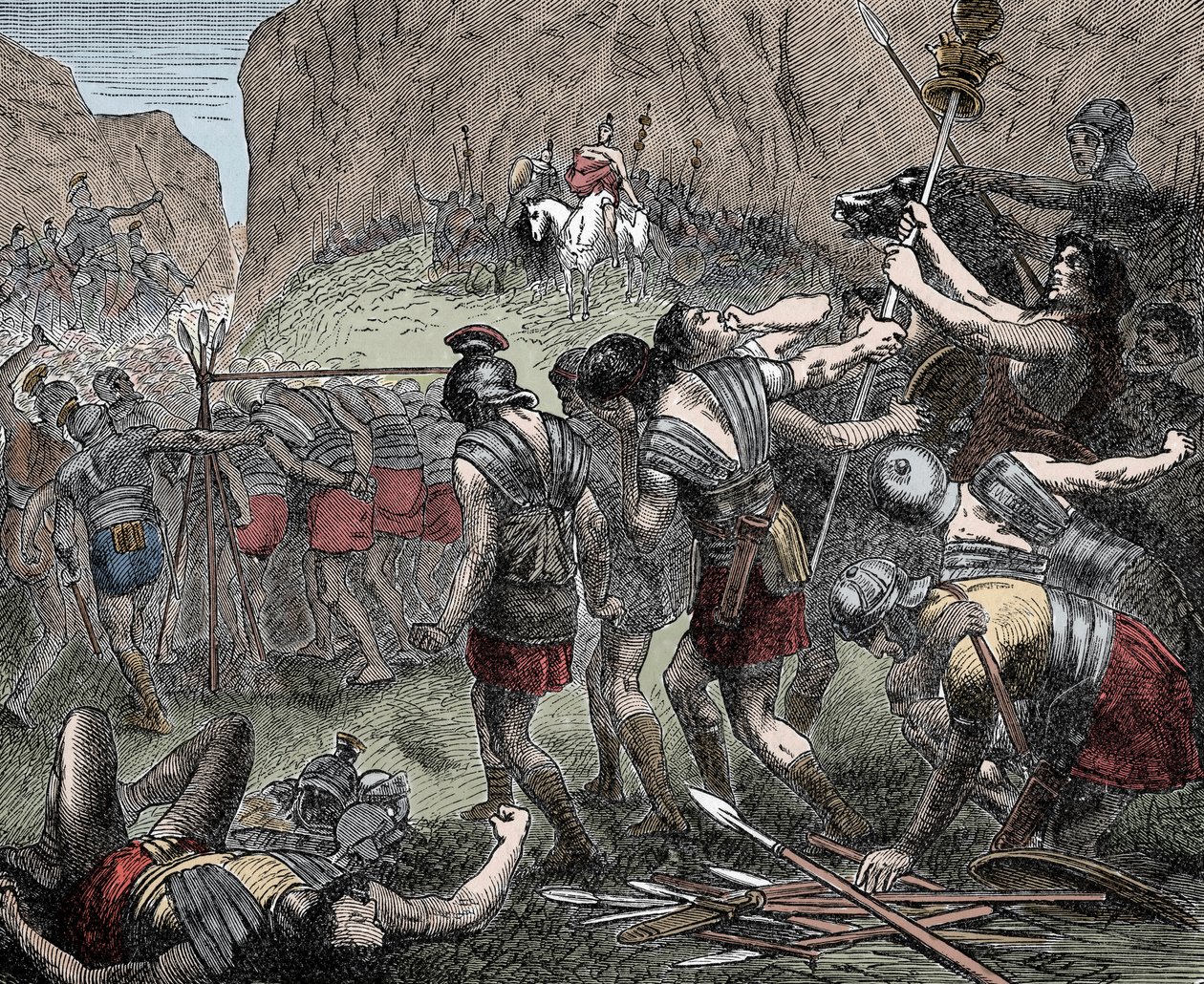 Schlacht an den Kaudinischen Gabeln - Schlacht an den Kaudinischen Gabeln (Furculae Caudinae) - 321 v. Chr. zwischen den Römern und den Samniten während des Zweiten Samnitenkrieges von Unknown artist