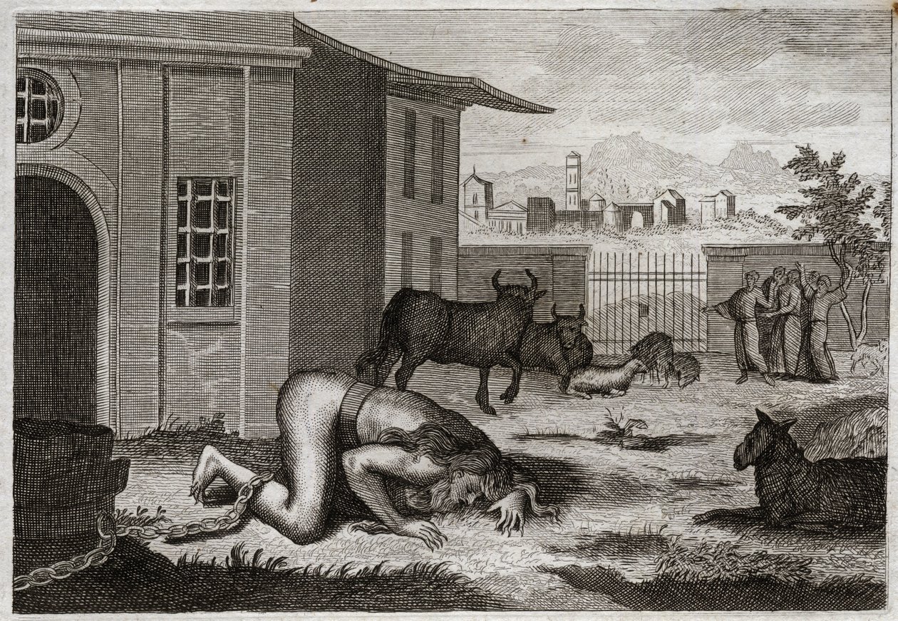 Bibel von Royaumont, Altes Testament: Nebukadnezar wird zum Tier. König Nebukadnezar II. wird zur gerechten Strafe für seinen Stolz in ein Tier verwandelt. Illustration von 1811. von Unknown artist