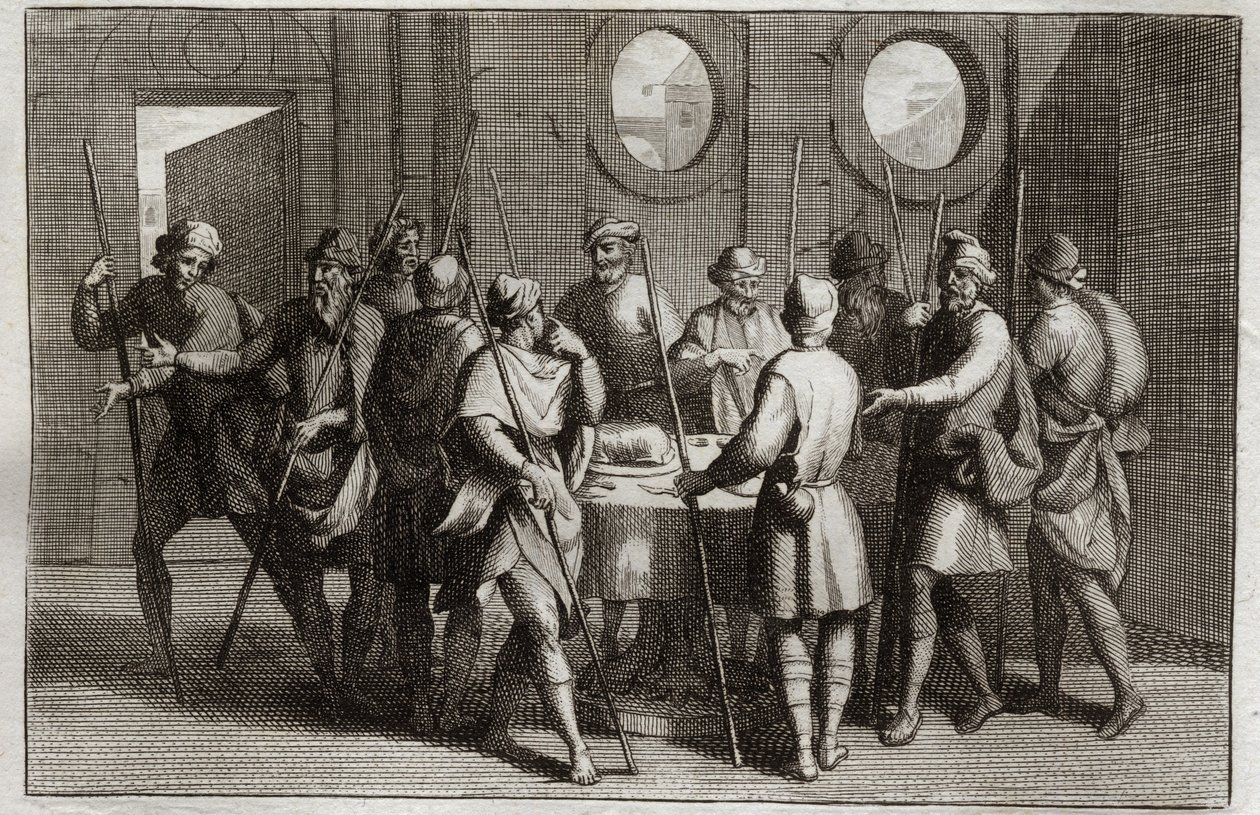 Bibel von Royaumont, Altes Testament: Das Osterlamm. Gott befahl den Juden, das Osterlamm zu essen, und tötete für die zehnte Plage jeden Erstgeborenen. Illustration von 1811. von Unknown artist