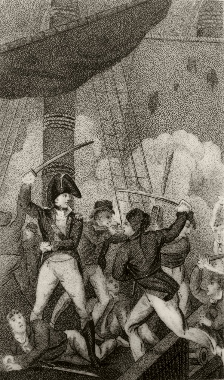 Blackbeard entert die Pearl, kommandiert von Leutnant Maynard von Unknown artist