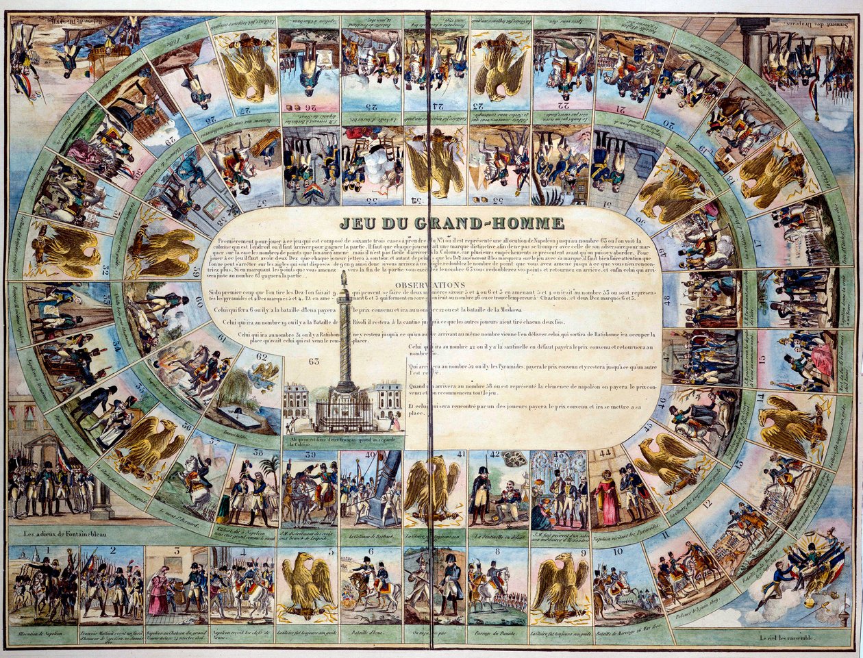 Brettspiele: Brett des „Spiels des großen Mannes“, Modell des Gänsespiels zu Ehren von Kaiser Napoleon I. von Unknown artist