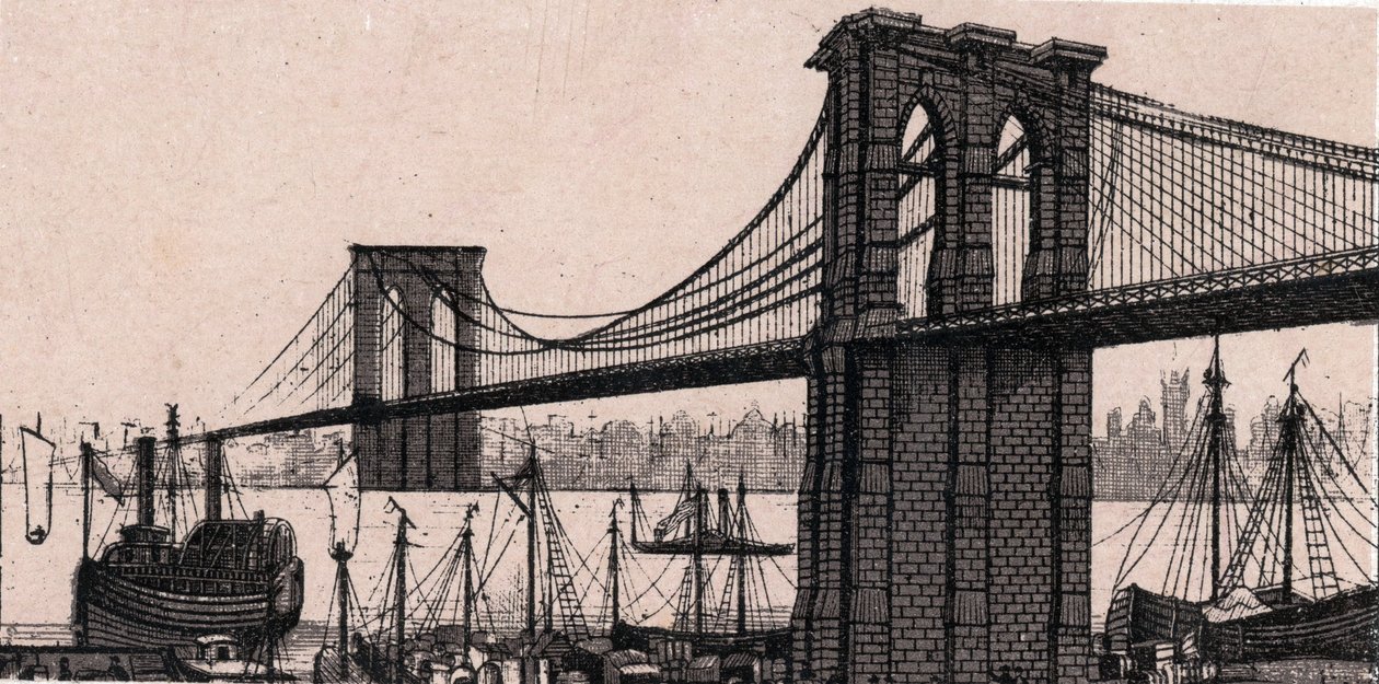 Brooklyn Bridge in New York, USA in „Die Welt illustriert 168 Ansichten“ ohne Datum (spätes 19. Jahrhundert) von Unknown artist