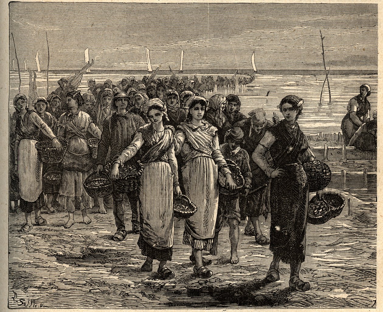 Cancale - Bretagne - Les cancalaises au retour des bateau de pêche - Gravur in 
