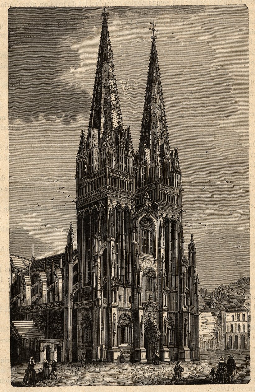 Kathedrale Saint-Corentin von Quimper - Gravur in „PATRIE - BESCHREIBUNG DER MALERISCHEN FRANKREICH IN 6 BÄNDEN“ von Lucien Huard - Ende des 19. Jahrhunderts von Unknown artist