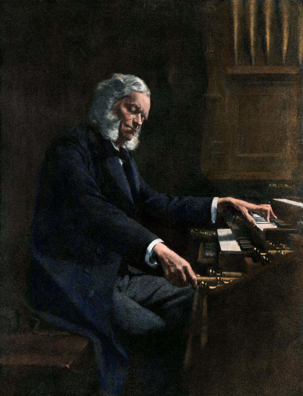 Cesar Franck (1822-1890) spielt die Orgel in der Kirche Saint Clothilde in Paris (Frankreich) - Kolorierte Illustration von Unknown Artist