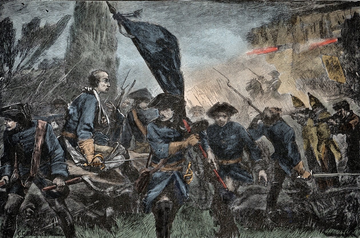 Karl XII. von Schweden in der Schlacht - Großer Nordischer Krieg (1700-1721): König Karl XII. (Carl) von Schweden (1682-1728) in der Schlacht von Poltawa (Pultawa, Ukraine) im Jahr 1709 gegen die Waffen von Peter I. von Russland, genannt der Große (1672-17 von Unknown artist