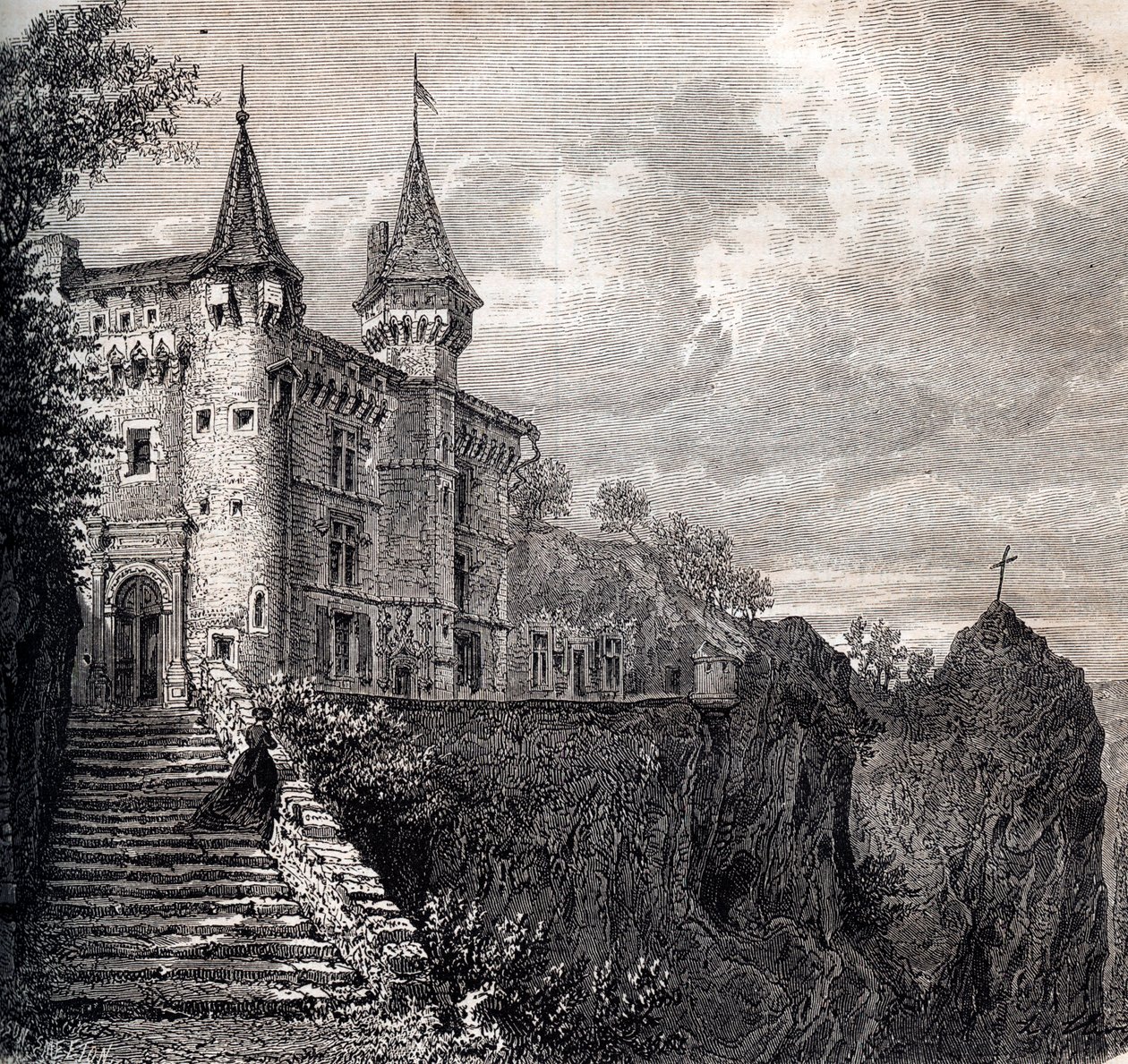 Schloss La Rochelambert in Saint Paulien - Haute-Loire - Auvergne-Rhône-Alpes - Gravur um 1867 von Unknown artist