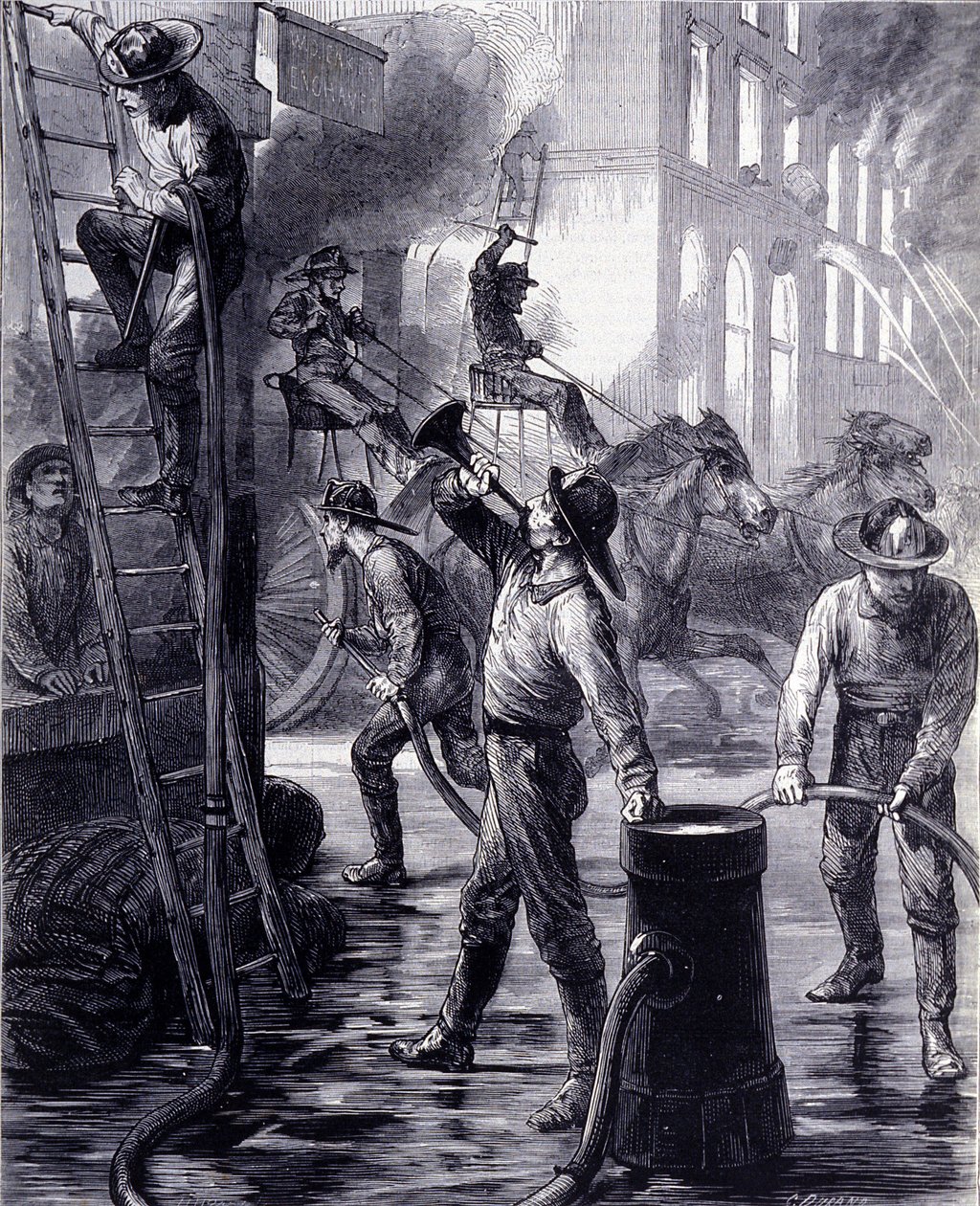 Chicago Feuerwehr bekämpft ein Feuer, Vereinigte Staaten. 19. Jahrhundert von Unknown artist