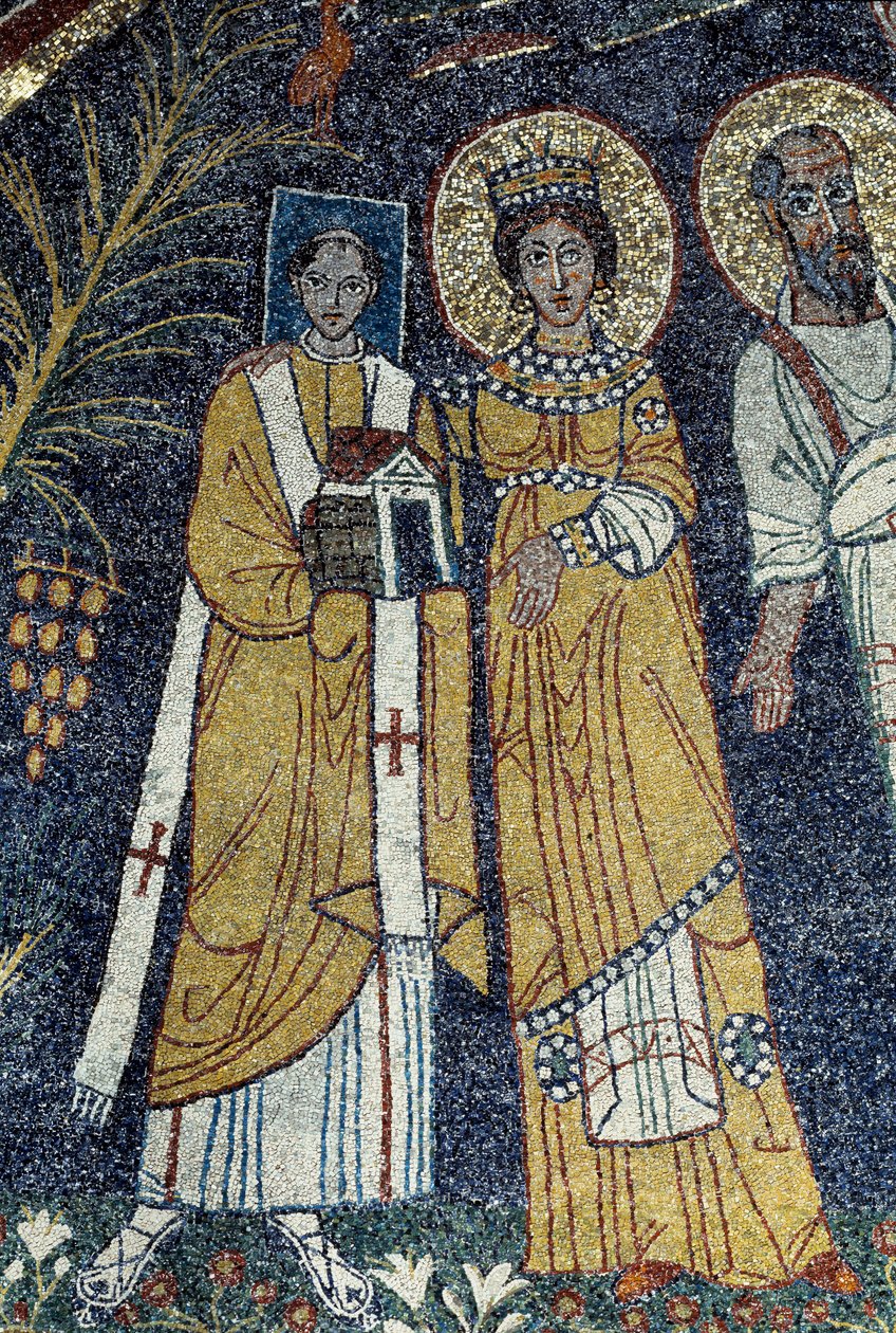 Christus unter St. Paulus, St. Cäcilia, St. Pascal, St. Peter, St. Valeriano und St. Agata (Mosaik, 821) von Unknown artist