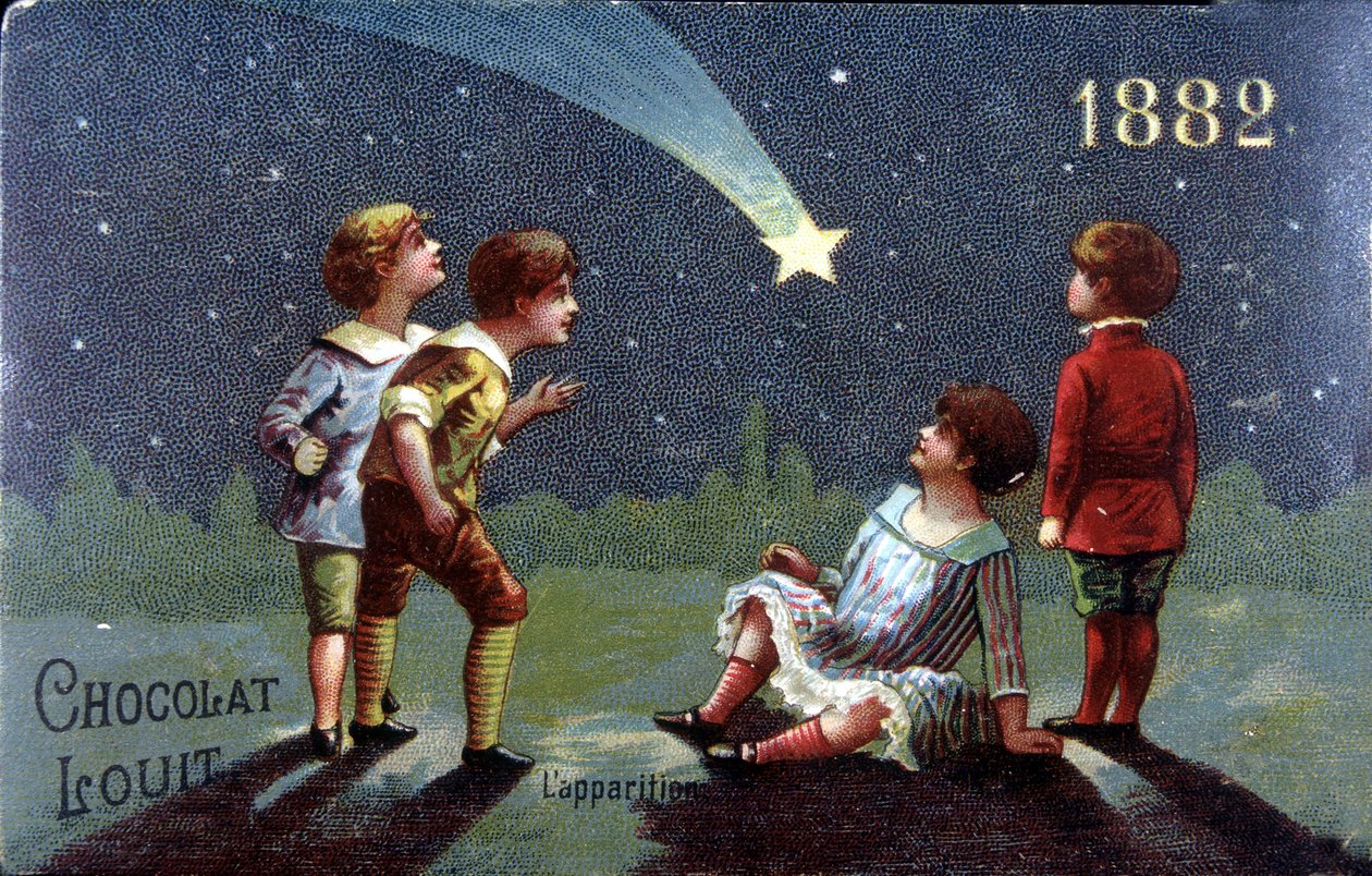 Chromolithographie Chocolat Louit von 1882. Kinder wünschen sich etwas beim Erscheinen des Sterns von Unknown artist