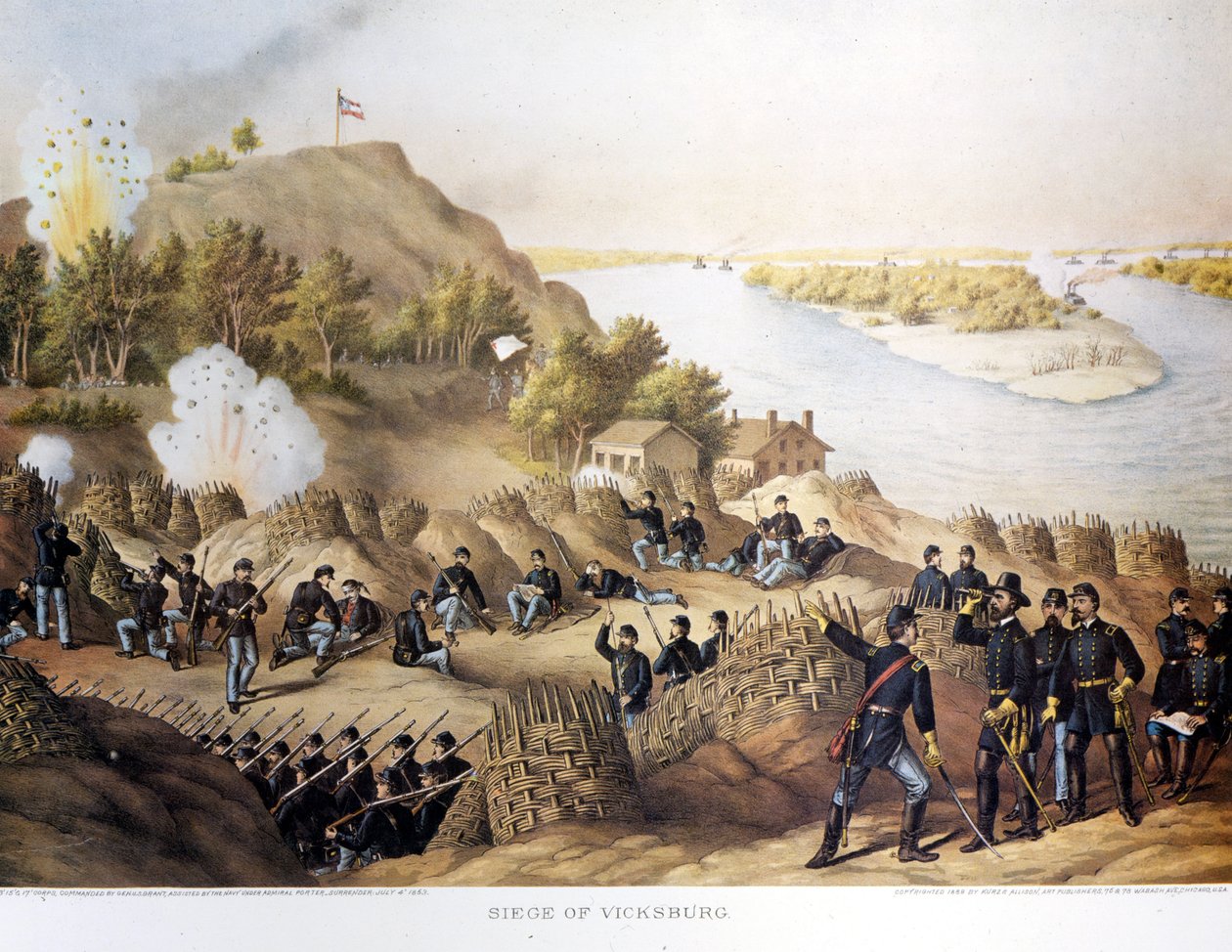 Bürgerkrieg (1861 - 1865), Amerikanischer Bürgerkrieg. Belagerung von Vicksburg (an der Grenze von Arkansas und Mississippi), die Stadt wurde von General Grant (und den Nordstaatlern) eingenommen, die Stadt fiel nach vierzig Tagen Belagerung (19. Mai bis 4 von Unknown artist