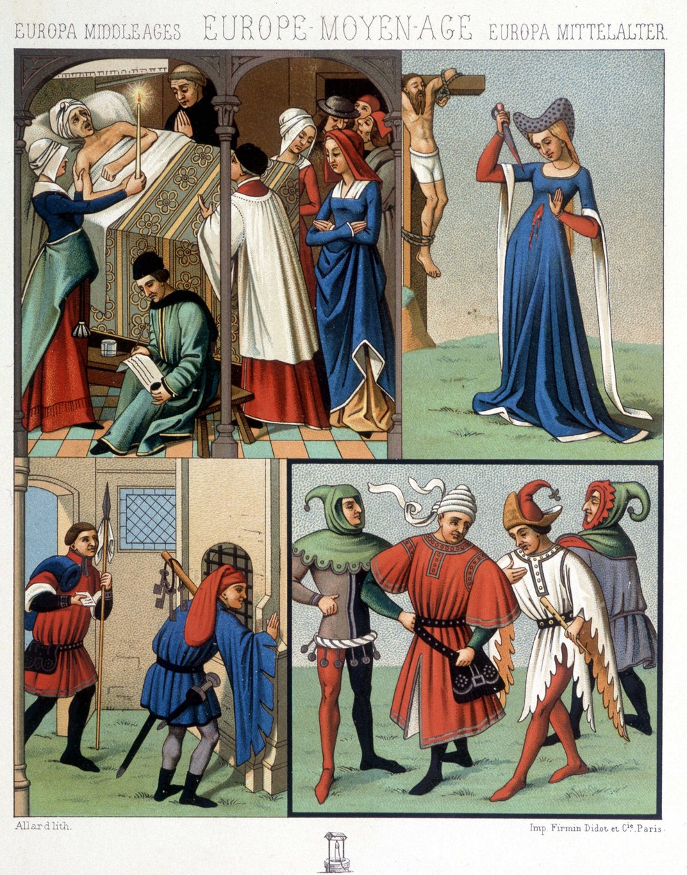 Zivile Kostüme im Mittelalter vom 14. bis 15. Jahrhundert. In „The historical costume“ von A. Racquet von Unknown artist