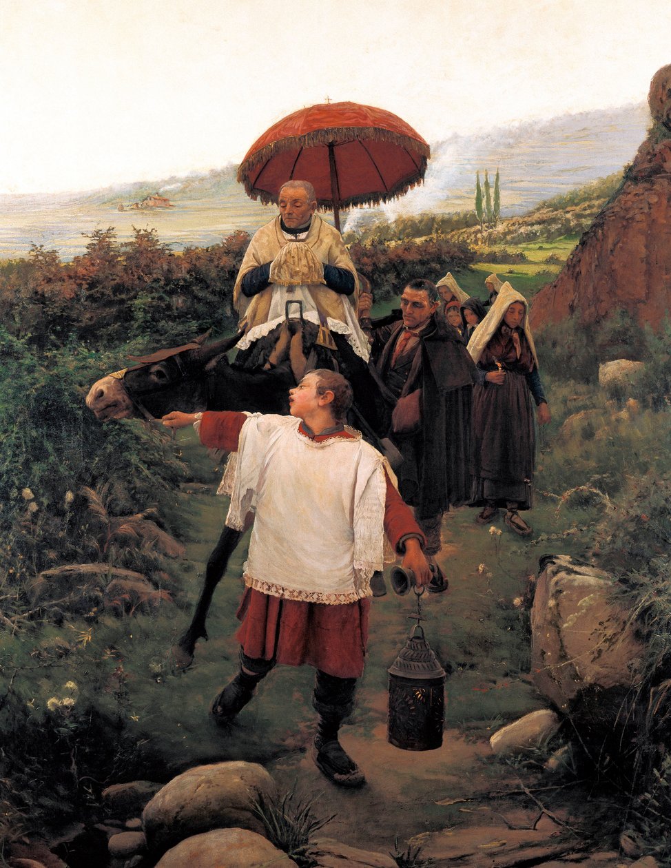 "Combregar a Muntanya". Religiöse Prozession in einem Berg. Gemälde von Mariano Vayreda Vila (1853-1903). Spanien, Olot. Regionalmuseum Garrotxa. von Unknown artist