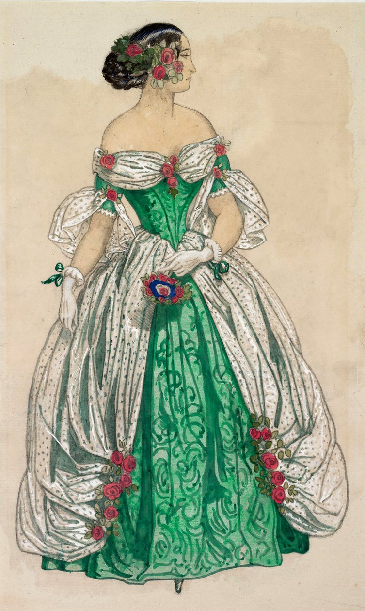 Kostüm (langes grünes Kleid mit weißen Segeln) für das Ballett "Die Schmetterlinge" von Unknown Artist