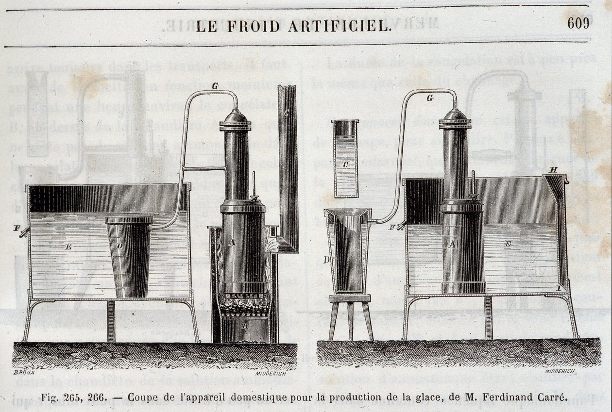 Schneiden der häuslichen Ausrüstung zur Eisproduktion, von Ferdinand Carré - in „Die Wunder der Industrie“ von Louis Figuier, Paris von Unknown artist