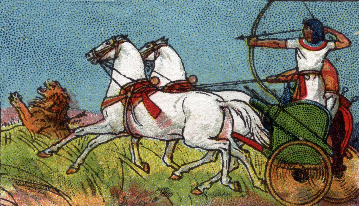 Alltagsleben im alten Ägypten: ein Pharao jagt den Löwen, Anfang 20. Jahrhundert von Unknown Artist