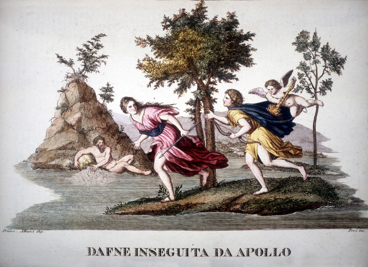 Daphne verfolgt von Apollon - im Dizionario mitologico von Unknown artist