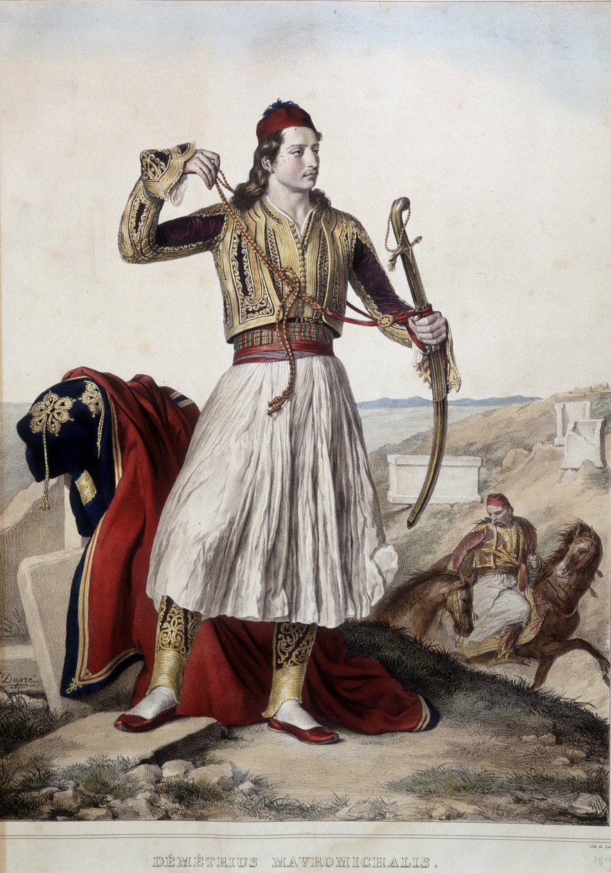 Demetrius Mavromichalis in traditioneller Reitertracht - Lithografie von Unknown artist