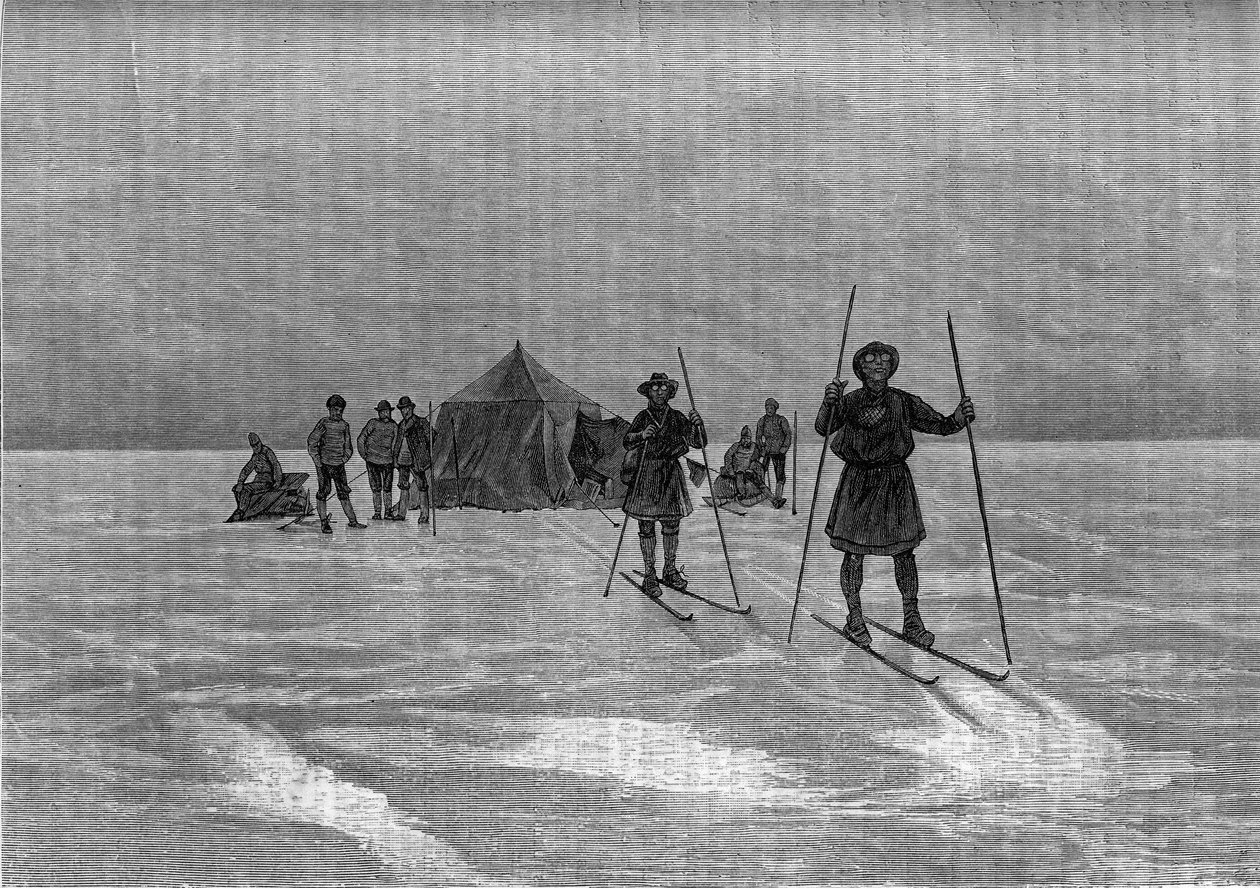 Abreise der Lappen auf das grönländische Eisschild. Gravur im Journal „La jeunesse“ von Unknown artist