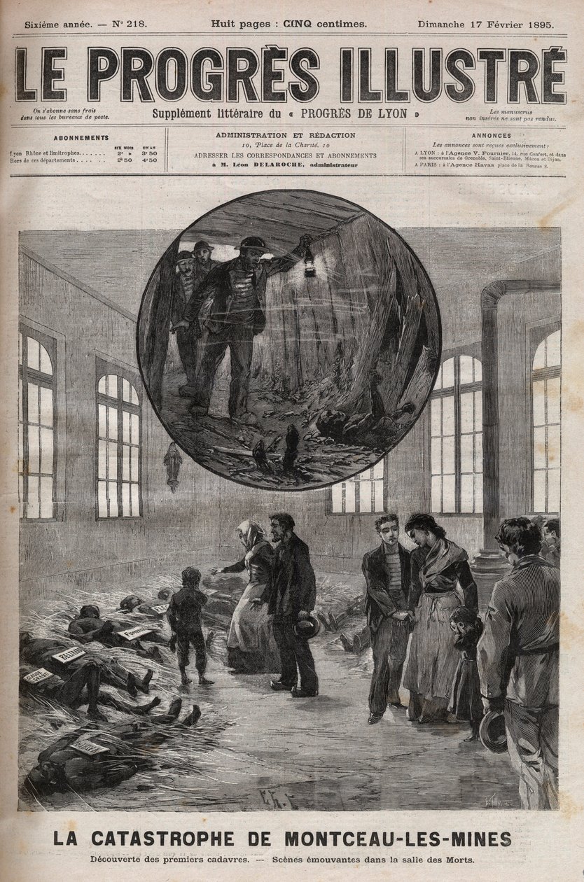 Katastrophe des Brunnens Sainte Eugenie oder Katastrophe von Montceau-les-Mines in Burgund im Jahr 1895 - Gravur in „Le Progres illustré“ von 1895 von Unknown artist