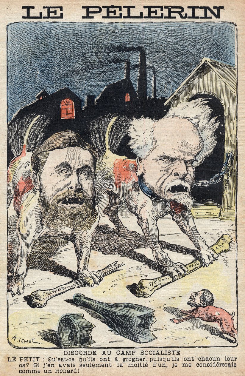 Streitigkeiten zwischen den Sozialisten Jean Jaures (1859-1914) (links) und Henri Rochefort (1831-1913) (rechts). Illustration in „Le Pelerin“ vom 19. Juni 1898. von Unknown artist