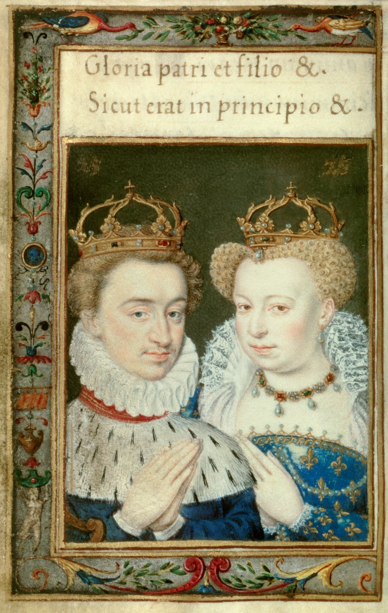 Doppelporträt von Heinrich IV., König von Frankreich (1553-1610) und Margarete von Valois (1553 - 1615), bekannt als Königin Margot. Miniatur aus dem Stundenbuch von Katharina von Medici (Caterina de Medici) von Unknown artist
