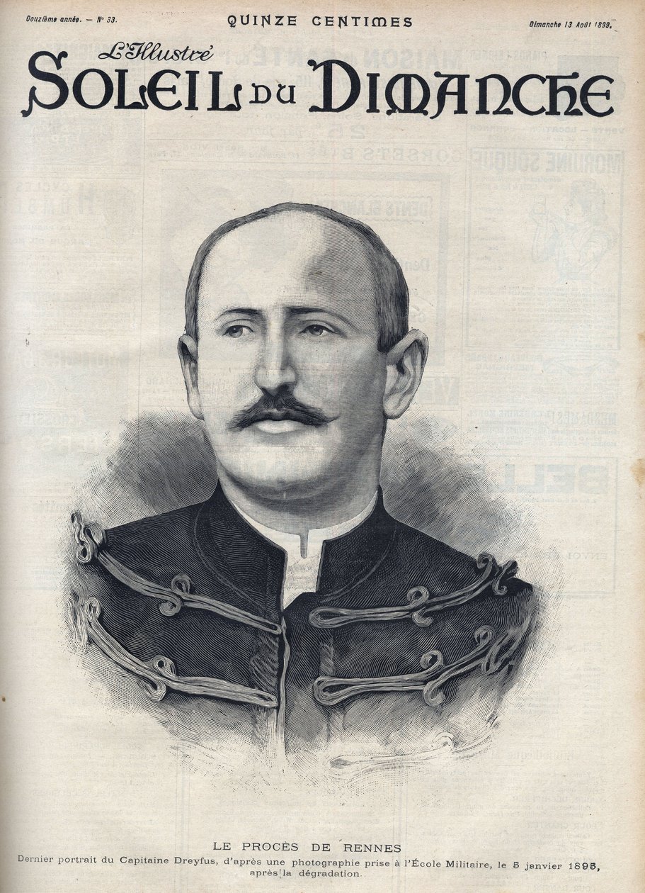 Dreyfus-Affäre: Porträt von Alfred Dreyfus (1859-1935) nach seiner Degradierung während des Rennes-Prozesses. Gravur in „Le soleil-du-dimanche“, 13. August von Unknown artist