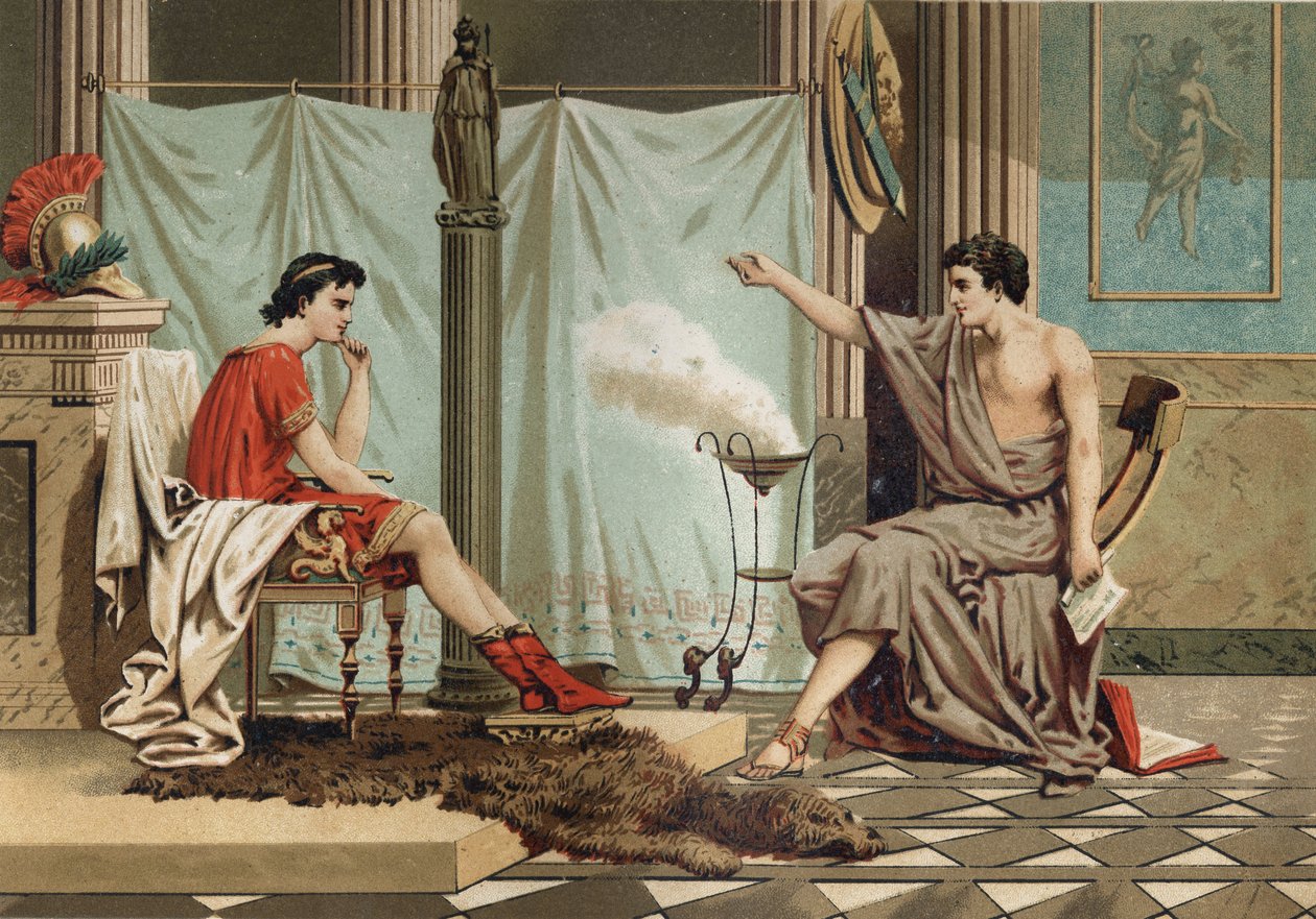 Erziehung Alexanders des Großen (356-323 v. Chr.) durch den Philosophen Aristoteles (384-322 v. Chr.) nach „La Ciencia y sus Hombres“ von Louis Figuier. Barcelona 1881 von Unknown artist
