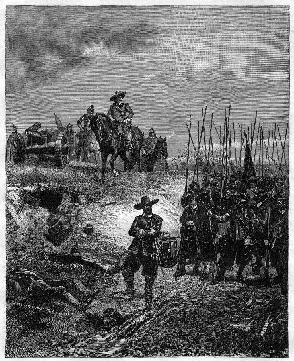 Englischer Bürgerkrieg: Oliver Cromwell (1599-1658) in der Schlacht von Marston Moor, 2. Juli 1644 (Stich 19. Jahrhundert) von Unknown artist