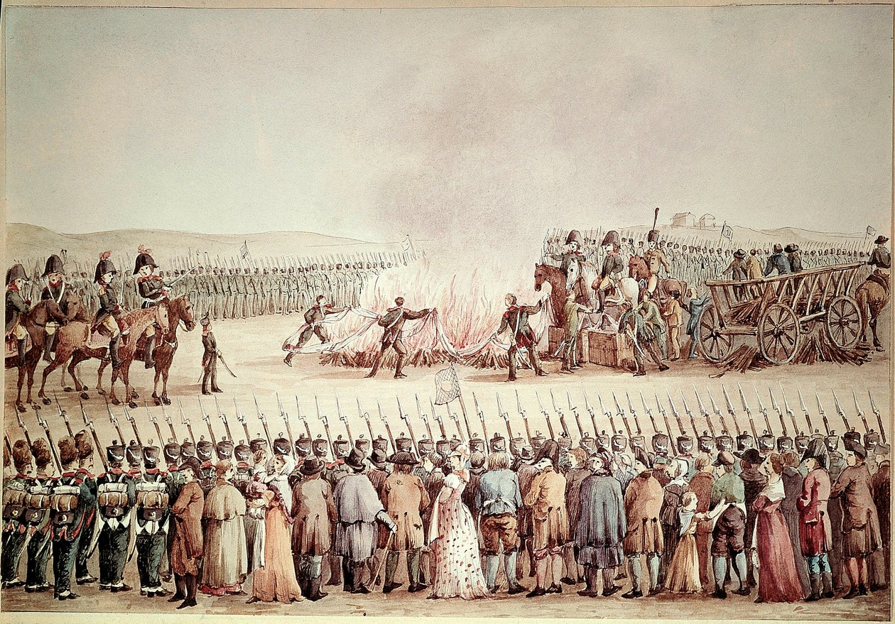 Englische Waren wurden auf Befehl von Napoleon I. Bonaparte während der Kontinentalsperre 1806 verbrannt von Unknown artist