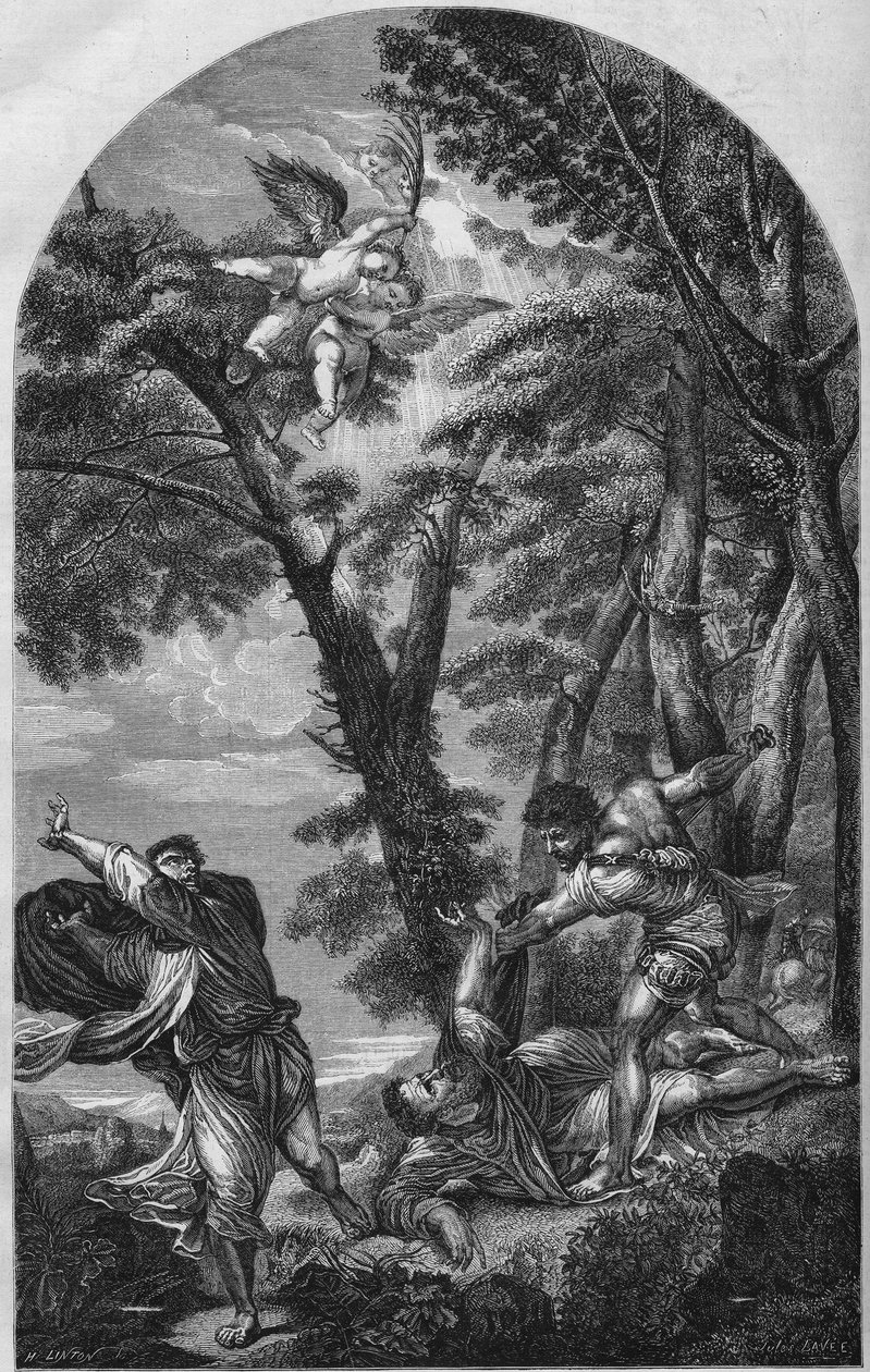 Gravur zeigt „Das Martyrium des Hl. Petrus“ von Tizian, brennt am 15. August von Unknown artist
