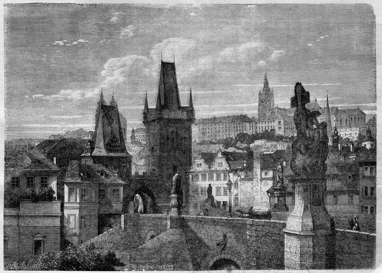 Eingang zur Karlsbrücke in Prag - Kupferstich in „Le Journal Illustré“ von Unknown artist