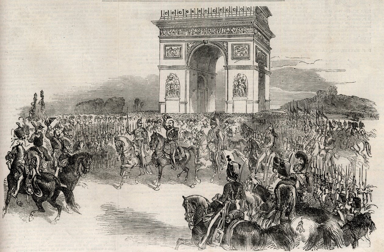 Einzug von Napoleon III. in Paris durch den Arc de Triomphe am 2. Dezember 1852 - Gravur von Unknown artist