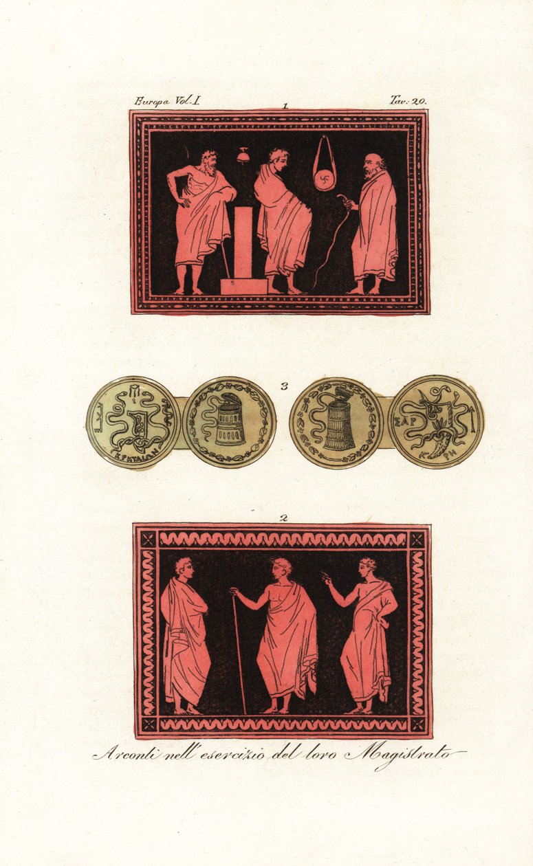 Eponymischer Archon oder Hauptmagistrat untersucht einen jungen Mann 1, und Archon mit zwei Stellvertretern 2 von Unknown artist