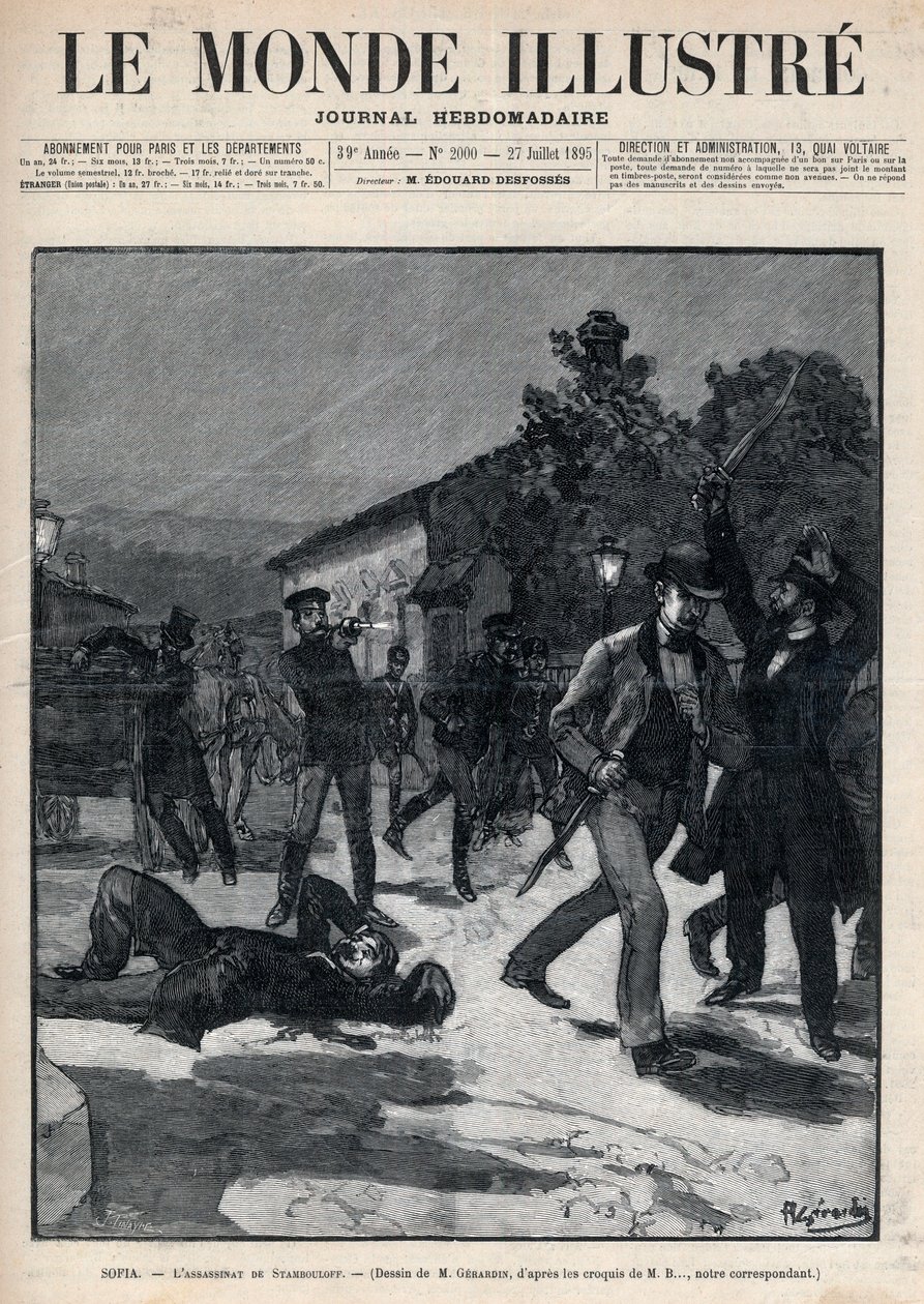 Ereignisse in Bulgarien: Die Ermordung von Herrn Beltchef in Anwesenheit von Stefan Stambolov (1854-95) - Sofia von Unknown artist