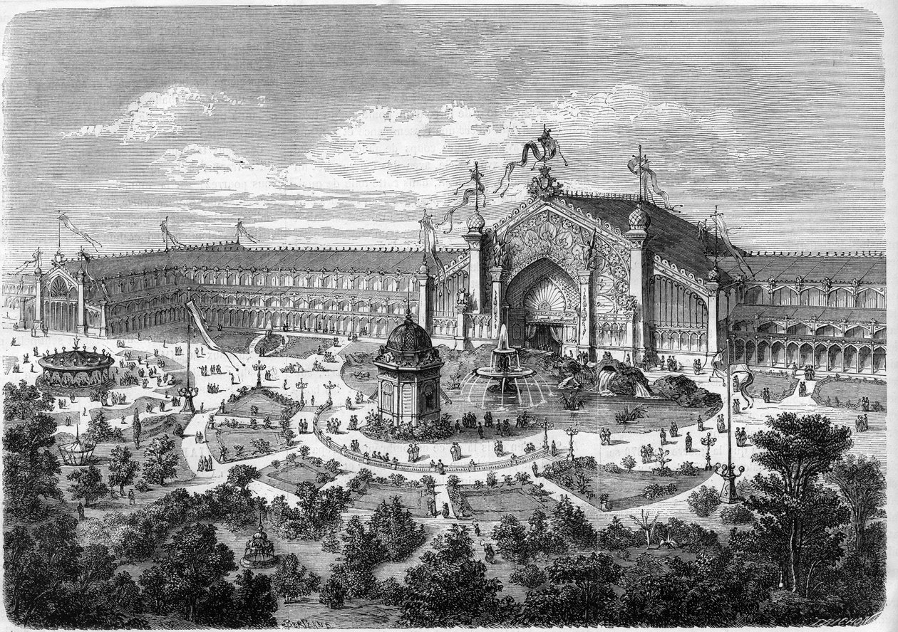 Weltausstellung in Lyon: Die Galerien vom Park aus gesehen. (L