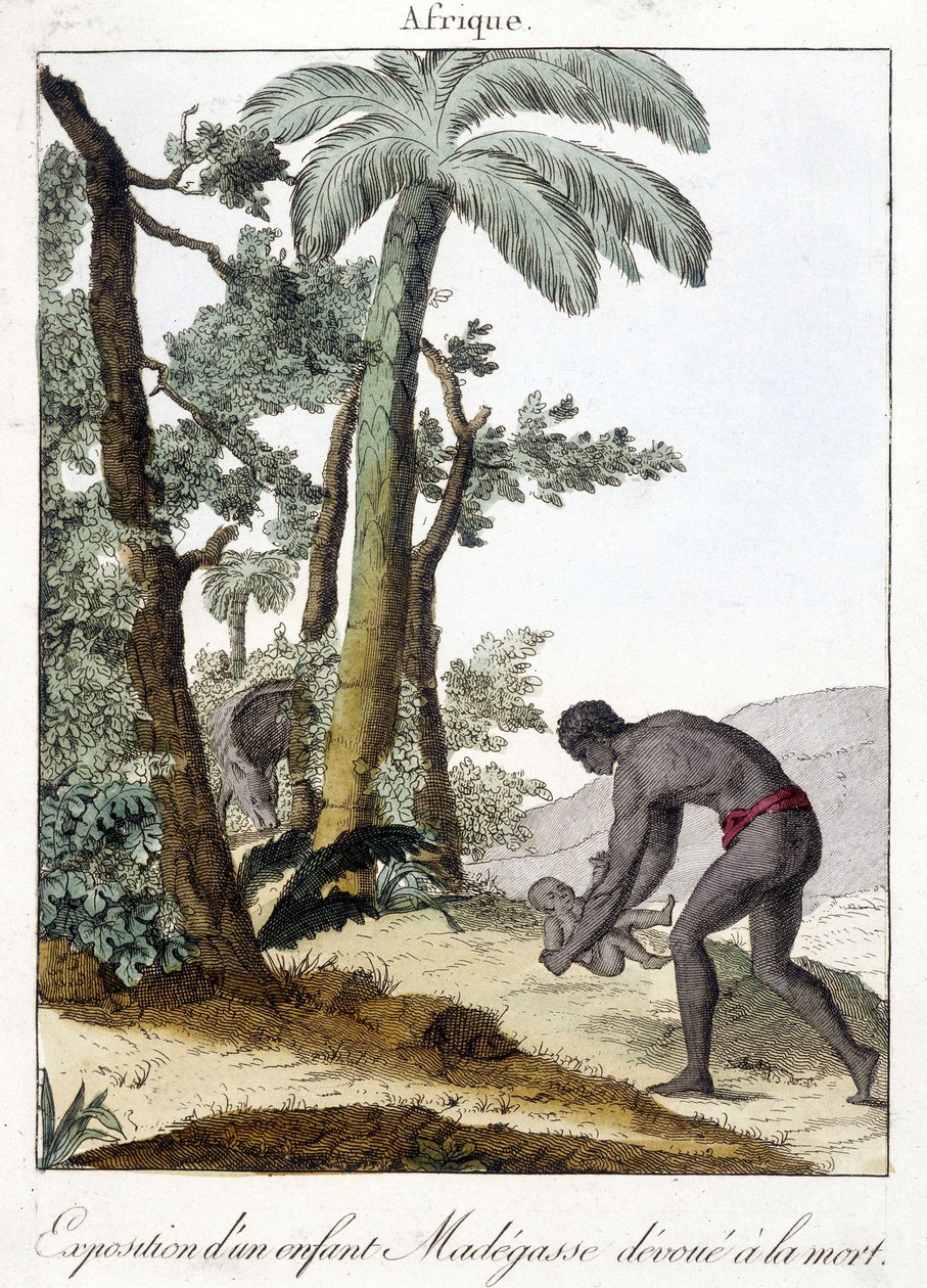 Aussetzung (Verlassen) eines verstorbenen Kindes in Madagaskar, Gravur 1811 von Unknown artist