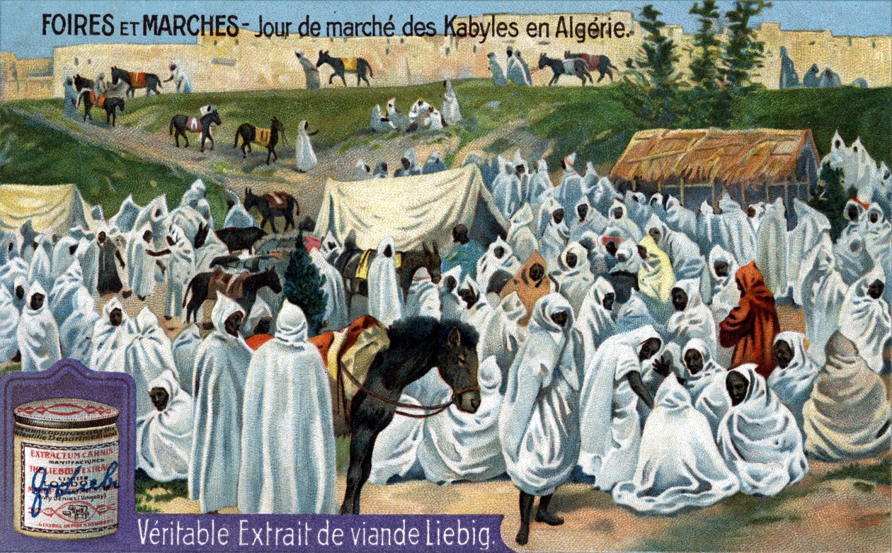 Messen und Märkte: Kabylischer Markttag in Algerien. Chromolithographie, Liebig-Bild von Unknown artist