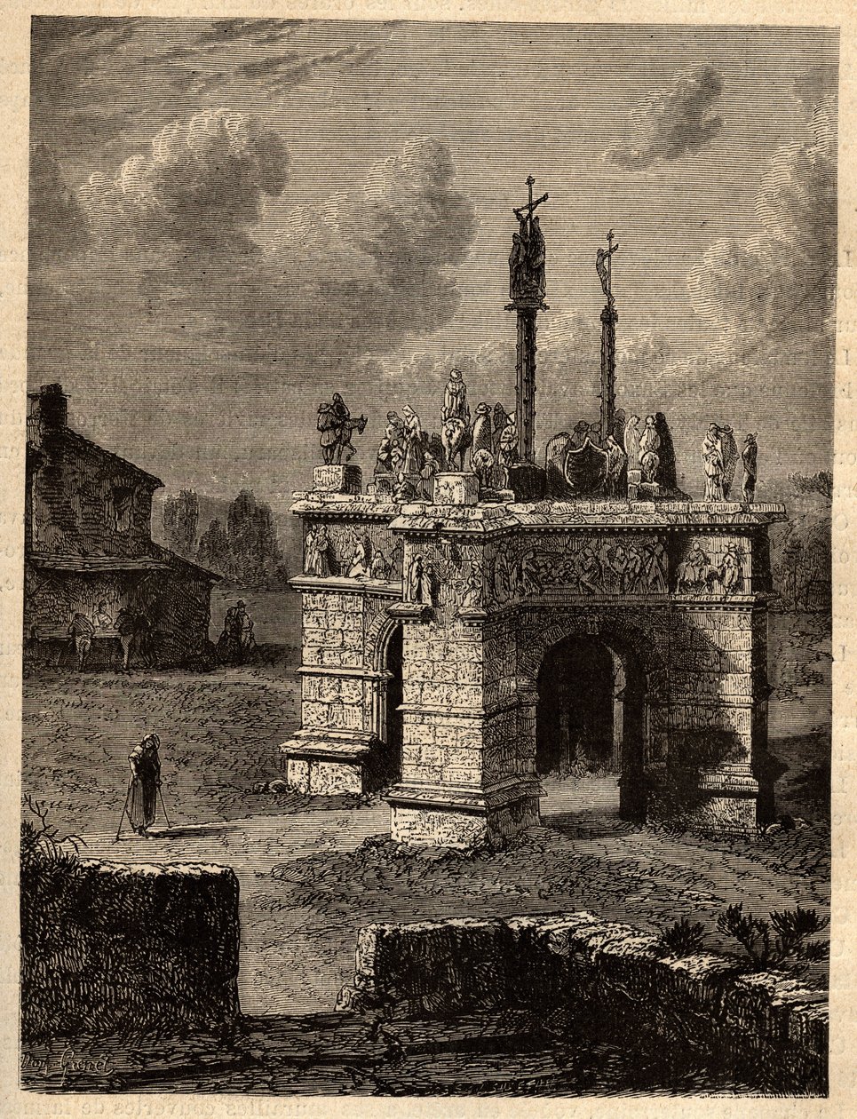 Finistère - Bretagne - Das Kalvarienkreuz von Pleyben - Pfarrbezirk von Pleyben - Gravur in „PATRIE - Beschreibung der malerischen Frankreich in 6 Bänden“ von Lucien Huard - Ende des 19. Jahrhunderts von Unknown artist