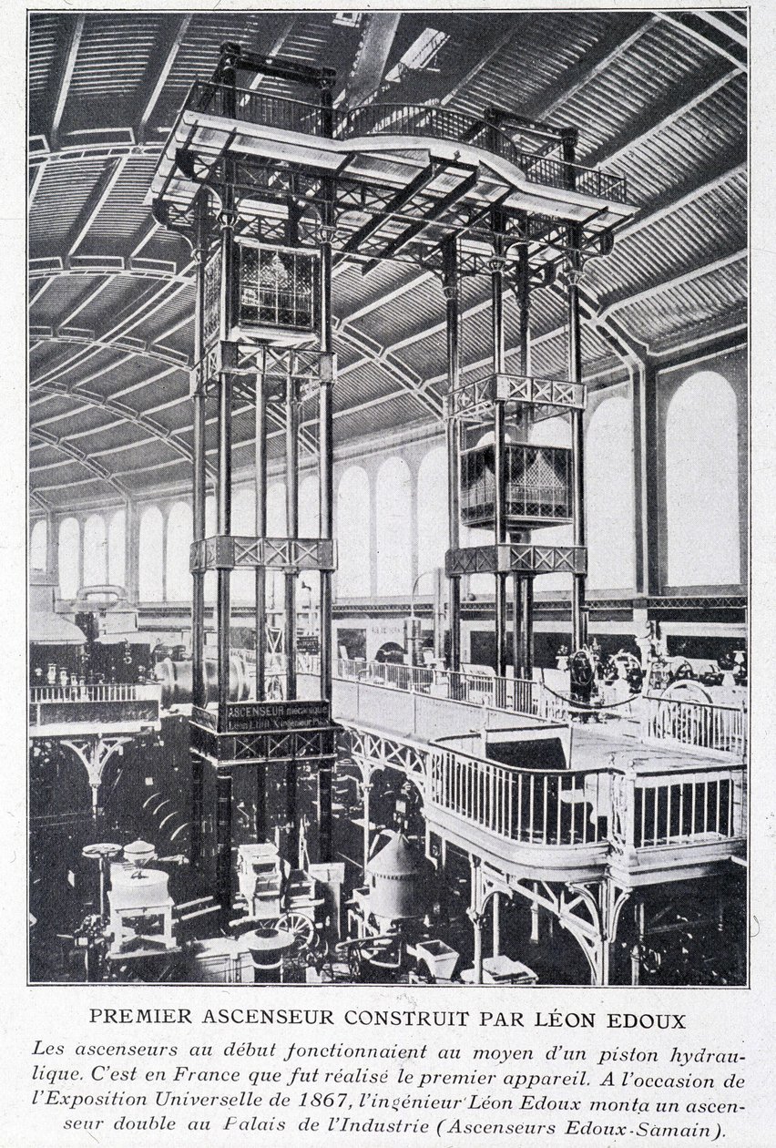 Erster Aufzug gebaut von Léon Edoux bei der Weltausstellung 1867 von Unknown artist
