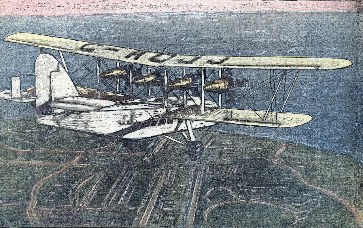 Erster Flug des Short Scylla Flugzeugs zwischen London und Paris, Juni 1934 von Unknown Artist