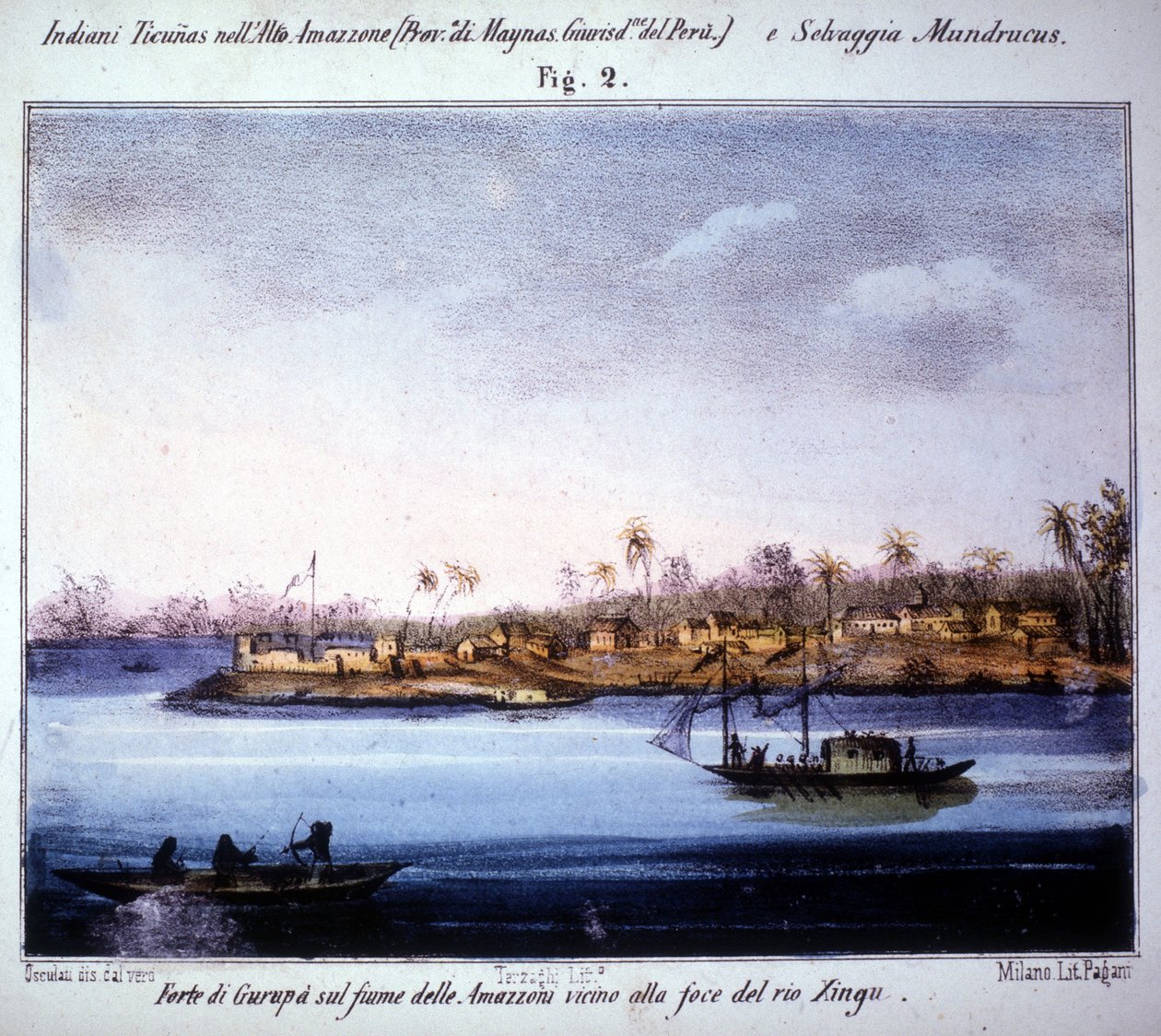 Festung von Gurupá am Amazonas, nahe der Mündung des Rio Xingu in Ecuador. Gravur von 1846 - 1848 von Unknown artist