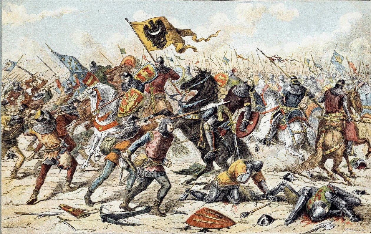 Französisch-Englischer Krieg (1202-1214): Die Schlacht von Bouvines am 27.07.1214 zwischen der französischen Armee von Philippe Auguste und den Flamen und Welfen von Othon IV. Der französische Sieg war entscheidend für den Ausgang des Krieges. 19. Jahrhund von Unknown artist